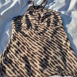 Eileen Fisher race back animal print blouse top Large